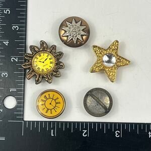 Killer Buttonz Vintage Metal Shank Button Lot Sun Star Clock Paris 5pc